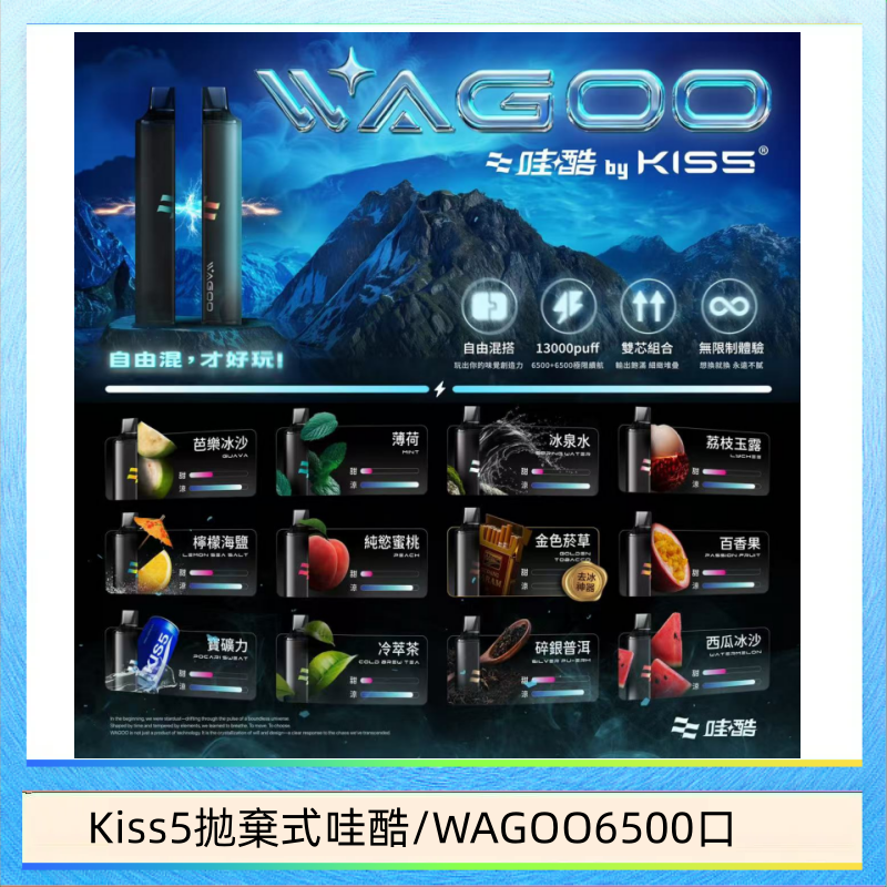Kis5 6500 WAGOO哇酷Kiss5 6500口拋棄式 | 自由混搭雙口味 | 雙芯組合